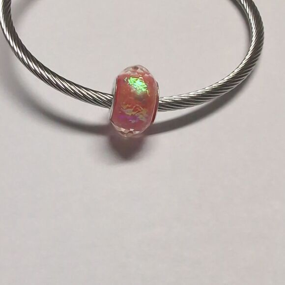 Clear with Pink Iridescent Background Charm for Pandora Style Bracelet - Picture 3 of 4